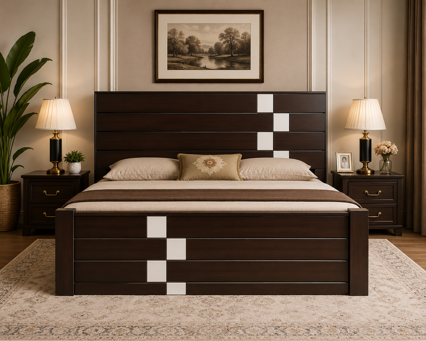 Modern Stripe Acacia Wood Cot + FREE Mattress